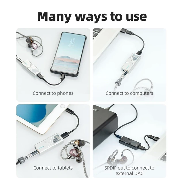 Alt view image 5 of 7 - /JadeAudio KA13 Portable DAC Dongle, USB-C Adapter, 3.5mm and 4.4mm Outputs Compatible with Android/iOS System/PC/Music Players, PCM 384kHz/32bit | DSD256 550mW high Power (Black)
