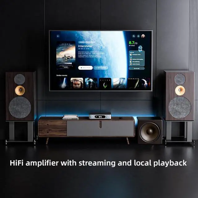 Alt view image 3 of 7 - AIRAMP All-in-One Desktop Amplifier, ES9020Q DAC, XMOS XU316, 120W×2 Class D Power Amp, Bluetooth 5.0, USB Optical Coaxial Input, Subwoofer Output