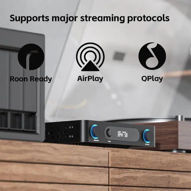Alt view image 5 of 7 - AIRAMP All-in-One Desktop Amplifier, ES9020Q DAC, XMOS XU316, 120W×2 Class D Power Amp, Bluetooth 5.0, USB Optical Coaxial Input, Subwoofer Output