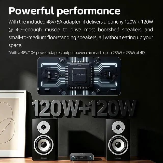 Alt view image 7 of 7 - AIRAMP All-in-One Desktop Amplifier, ES9020Q DAC, XMOS XU316, 120W×2 Class D Power Amp, Bluetooth 5.0, USB Optical Coaxial Input, Subwoofer Output
