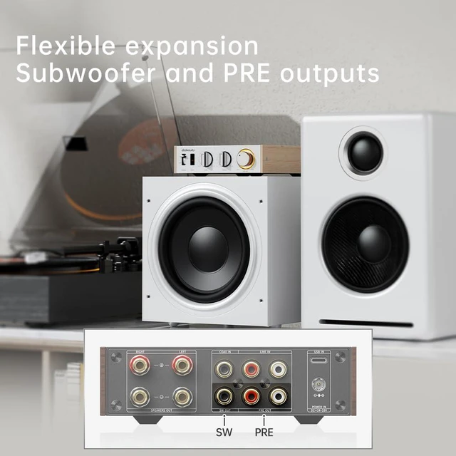 Alt view image 3 of 7 - JadeAudio/ Level 1 Desktop HiFi Amplifier, 2×300W Class D Amp with Bluetooth LDAC, USB/Coax Input, Subwoofer Output, Compact Stereo Amplifier for Home Speakers (Silver(Without Adapter))