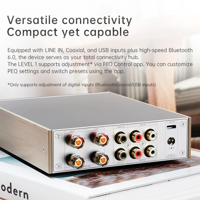 Alt view image 4 of 7 - JadeAudio/ Level 1 Desktop HiFi Amplifier, 2×300W Class D Amp with Bluetooth LDAC, USB/Coax Input, Subwoofer Output, Compact Stereo Amplifier for Home Speakers (Silver(Without Adapter))