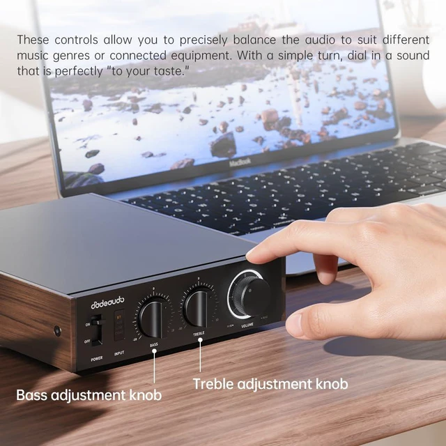Alt view image 6 of 7 - JadeAudio/ Level 1 Desktop HiFi Amplifier, 2×300W Class D Amp with Bluetooth LDAC, USB/Coax Input, Subwoofer Output, Compact Stereo Amplifier for Home Speakers (Silver(Without Adapter))