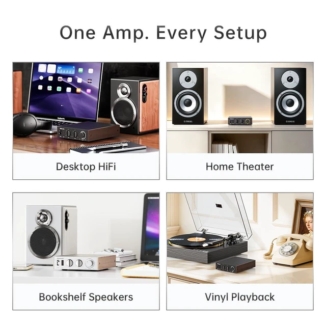 Alt view image 2 of 7 - JadeAudio/ Level 1 Desktop HiFi Amplifier, 2×300W Class D Amp with Bluetooth LDAC, USB/Coax Input, Subwoofer Output, Compact Stereo Amplifier for Home Speakers (Silver(Without Adapter))