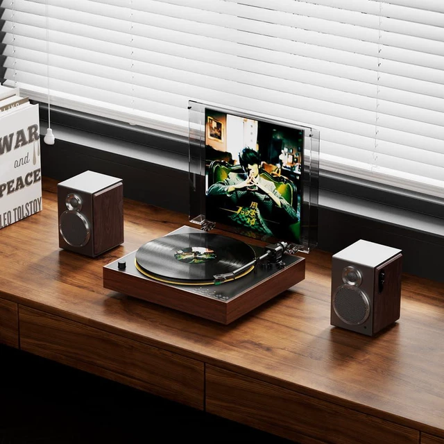 Alt view image 2 of 7 - TT11 Fully Automatic Turntable, Bluetooth Vinyl Record Player, Built-in Preamp, Line & Phono Output, 2-Speed (33/45 RPM), Aluminum Platter, Dust Cover (Brown)