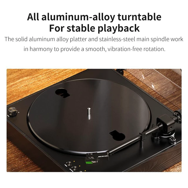 Alt view image 6 of 7 - TT11 Fully Automatic Turntable, Bluetooth Vinyl Record Player, Built-in Preamp, Line & Phono Output, 2-Speed (33/45 RPM), Aluminum Platter, Dust Cover (Brown)