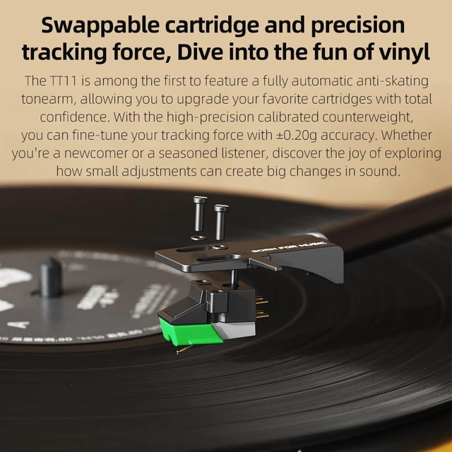 Alt view image 4 of 7 - TT11 Fully Automatic Turntable, Bluetooth Vinyl Record Player, Built-in Preamp, Line & Phono Output, 2-Speed (33/45 RPM), Aluminum Platter, Dust Cover (Brown)