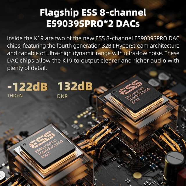 Alt view image 5 of 7 - K19 Dual ES9039SPRO Desktop DAC HiFi Audio DSD512, 31-Band PEQ, XMOS XU-316 for HDMI/Coaxial/Optical Audio Decoder (Silver)
