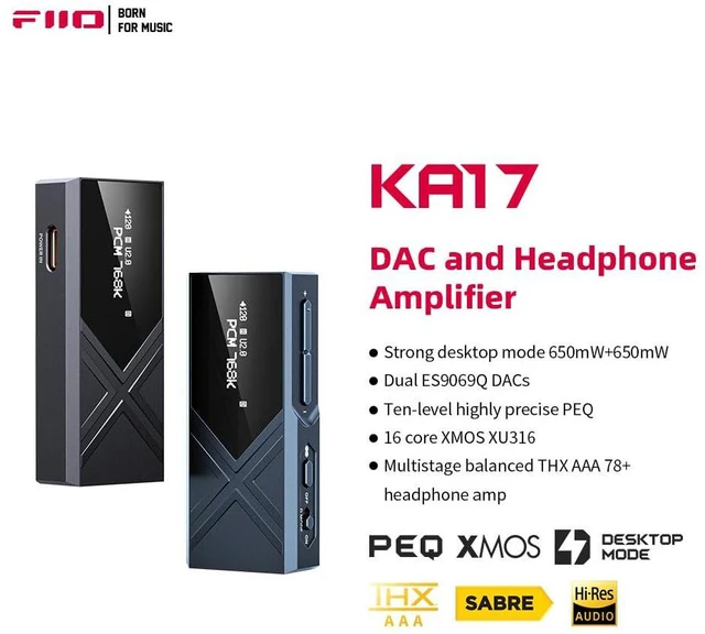 Alt view image 2 of 7 - KA17 Portable USB DAC Audio HiFi Decoder, Dual ES9069Q PCM768 DSD512 3.5/4.4mm Output for Android iOS Mac Win10 (Blue)
