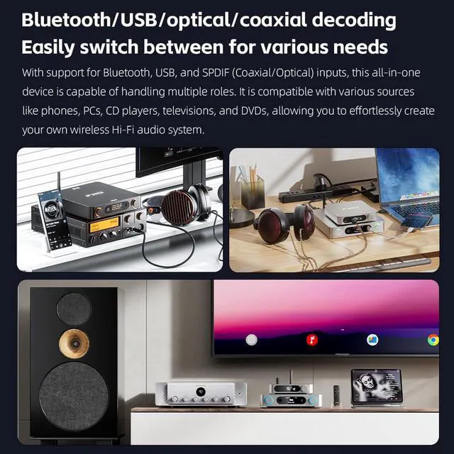 Alt view image 5 of 7 - BR15 R2R High-Resolution Bluetooth 6.0 Audio Receiver with QCC5181, aptX Lossless & LDAC, 24-Bit R2R DAC, USB/Optical/Coaxial Input, RCA/XLR Output, Wireless HiFi Upgrade for Home Audio (Silver)