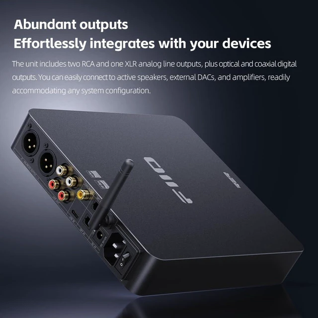 Alt view image 7 of 7 - BR15 R2R High-Resolution Bluetooth 6.0 Audio Receiver with QCC5181, aptX Lossless & LDAC, 24-Bit R2R DAC, USB/Optical/Coaxial Input, RCA/XLR Output, Wireless HiFi Upgrade for Home Audio (Black)