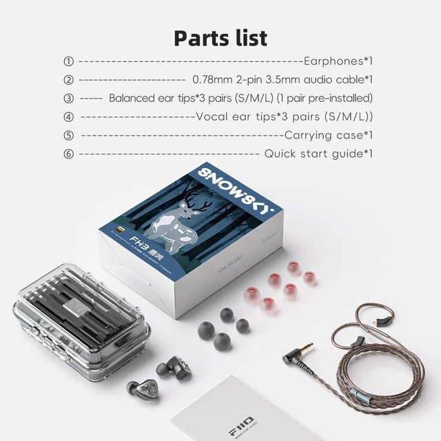Alt view image 7 of 7 - FH3 LUMI Hybrid IEM Earphones, 1DD + 2BA Triple Driver in-Ear Monitors, Vintage Vocal Tuning, Cashmere Wood Fiber Diaphragm, Detachable Cable(Silver)