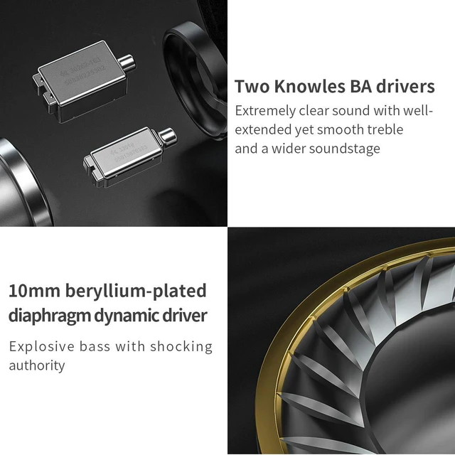 Alt view image 4 of 6 - FH3 HiFi Earphones 3 Drivers (1 Dynamic + 2 Knowles BA), in-Ear Earphones High Resolution, Bass Sound, High Fidelity for Smartphone/PC/Tablet