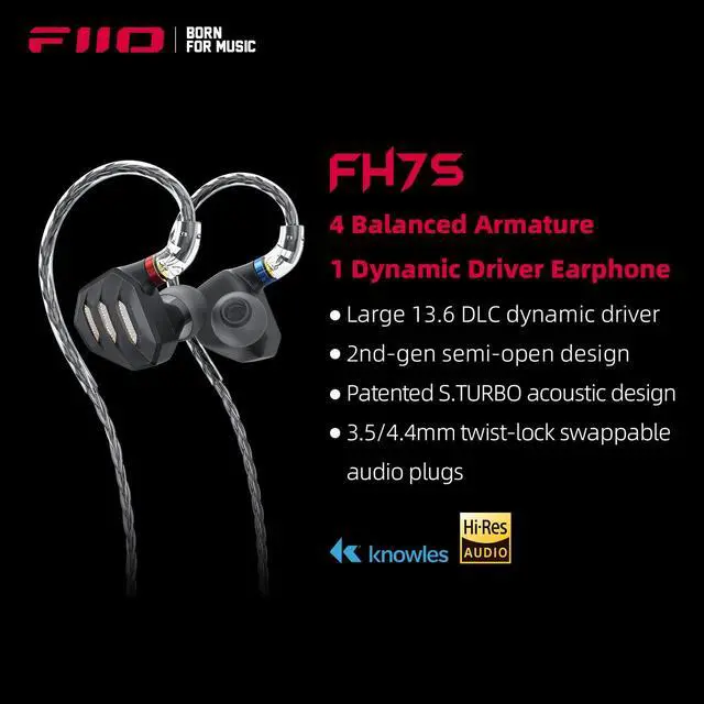 Alt view image 2 of 7 - FH7S in-Ear Earphones High-Performance 1DD+4BA Hybrid Technology IEM Earbuds with 3.5/4.4mm Plug