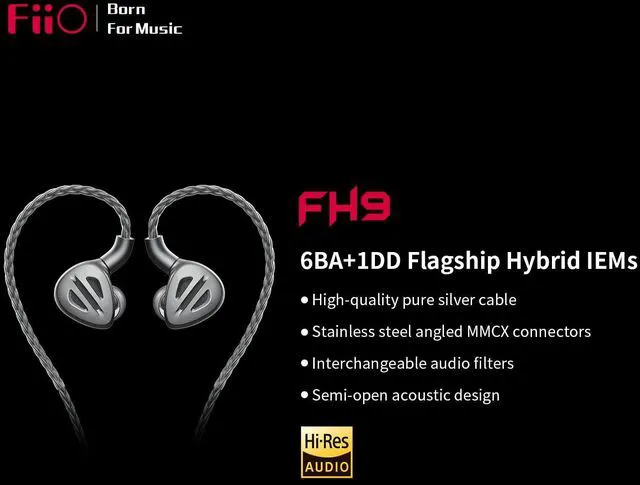 Alt view image 5 of 5 - FH9 Headphones Earphone Wired High Resolution Over-The-Ear 1DD+6BA Detachable Cable Deep Bass Comes with 2.5/3.5/4.4mm Swappable Plugs for Smartphone/PC/Players/Home Audio(Titanium)
