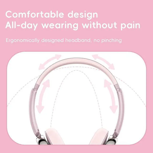 Alt view image 7 of 7 - Anytime Active Noise Cancelling Bluetooth 5.4 Retro Headphones, 58H Playtime, with Microphone,Light Weight Earphones Comfort Headsets for Travel,Home (Pink)