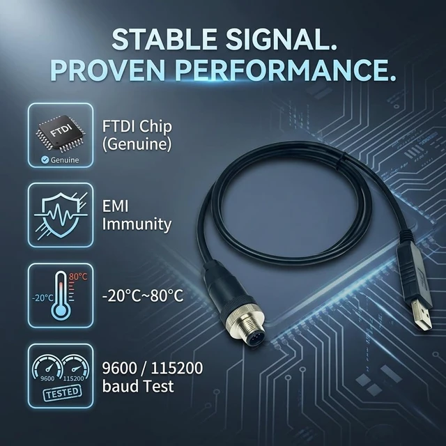 Alt view image 2 of 6 - USB to M12 5-Pin Male RS485 Cable, 1.8m Industrial Serial Communication for PLC Sensors & PC Data Acquisition