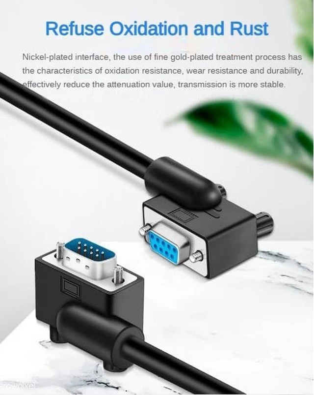 Alt view image 4 of 7 - DB9 Serial RS232 Cable 10ft, 9-Pin Left Angled to Straight Connector for COM Port, Modem, PC (Male Angle to Female Straight, Small Side Down)