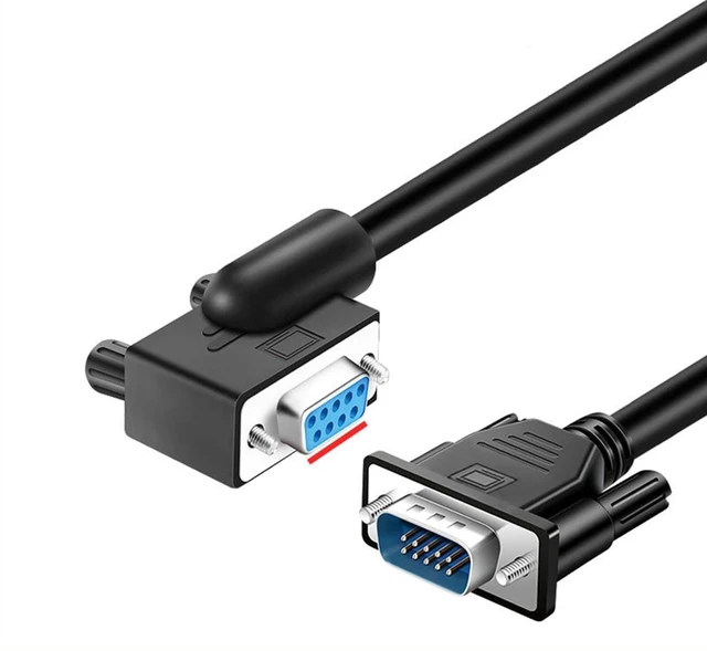 Main image of DB9 Serial RS232 Cable 10ft, 9-Pin Left Angled to Straight Connector for COM Port, Modem, PC (Male Angle to Female Straight, Small Side Down)