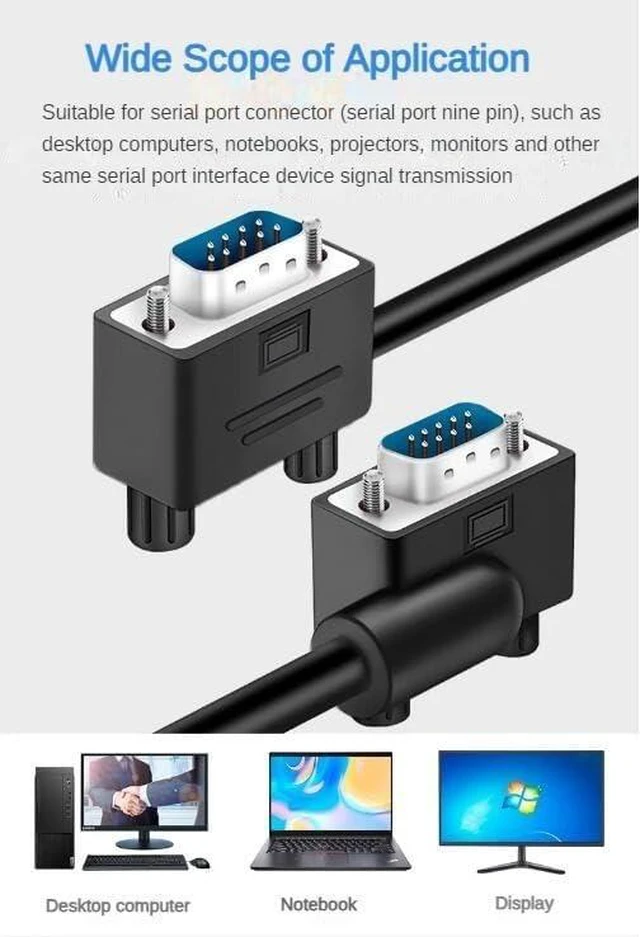 Alt view image 3 of 7 - DB9 Serial RS232 Cable 10ft, 9-Pin Left Angled to Straight Connector for COM Port, Modem, PC (Female Angle to Female Straight, Small Side Down)