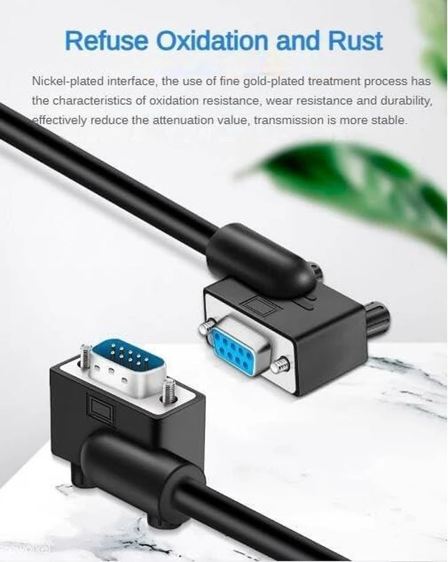 Alt view image 6 of 7 - DB9 Serial RS232 Cable 10ft, 9-Pin Left Angled to Straight Connector for COM Port, Modem, PC (Female Angle to Female Straight, Small Side Down)
