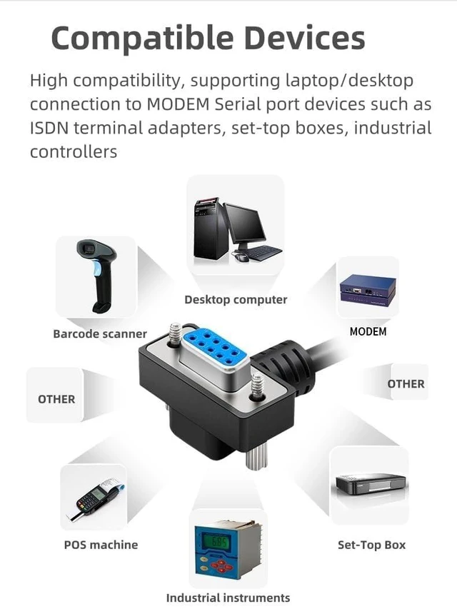 Alt view image 7 of 7 - DB9 Male to Female RS232 Serial Cable, Dual Right-Angle 90 Degree 9-Pin COM Port Extension for PC, Industrial, CNC and POS Systems (Nickel Plating, 1Meters)