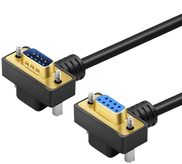 Main image of DB9 Male to Female RS232 Serial Cable, Dual Right-Angle 90 Degree 9-Pin COM Port Extension for PC, Industrial, CNC and POS Systems (Gold Plating, 5Meters)