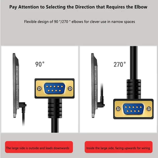 Alt view image 5 of 7 - DB9 Male to Female RS232 Serial Cable, Dual Right-Angle 90 Degree 9-Pin COM Port Extension for PC, Industrial, CNC and POS Systems (Gold Plating, 5Meters)