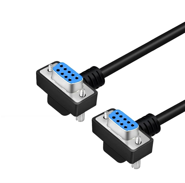 Main image of DB9 Female to Female 270 Degree Right Angle RS232 Serial Extension Cable, 9-Pin COM Port Cable for PC, POS, Industrial Equipment (Nickel Plated, 5Meters)