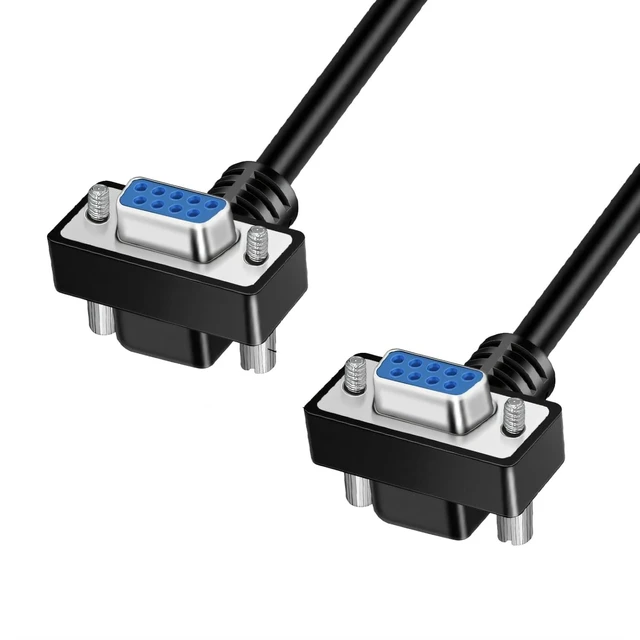 Alt view image 2 of 6 - DB9 Female to Female 270 Degree Right Angle RS232 Serial Extension Cable, 9-Pin COM Port Cable for PC, POS, Industrial Equipment (Nickel Plated, 5Meters)