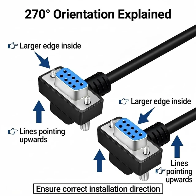 Alt view image 5 of 6 - DB9 Female to Female 270 Degree Right Angle RS232 Serial Extension Cable, 9-Pin COM Port Cable for PC, POS, Industrial Equipment (Nickel Plated, 5Meters)