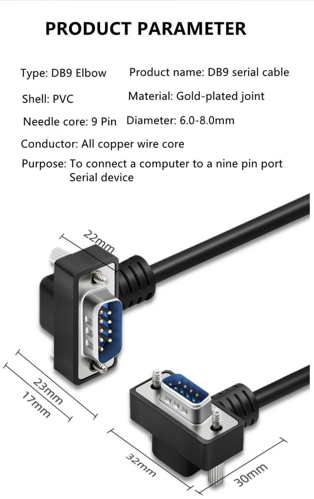 Alt view image 7 of 7 - DB9 Female to Female RS232 Serial Cable, Dual Right-Angle 90 Degree 9-Pin COM Port Extension for PC, Industrial, CNC and POS Systems (Nickel Plated, 5 Meter)