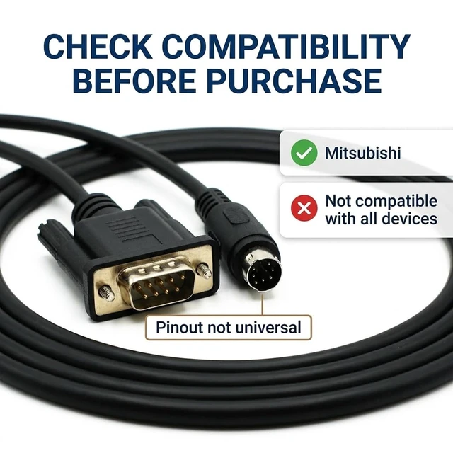 Alt view image 7 of 7 - MD8 8-pin Male to DB9 9-pin Male Cable for Mitsubishi GT11/GT15 Touch Panel with FX3U/FX2N/FX1N Cable GT01-C30R4-8P RS422 Programming Control Cable Data Cable-1.8 Meters