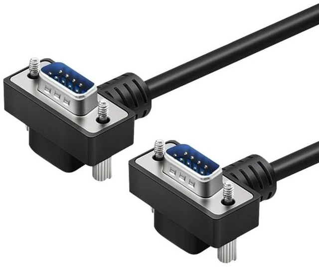 Main image of DB9 Male to Male RS232 Serial Cable, Dual Right-Angle 90 Degree 9-Pin COM Port Extension for PC, Industrial, CNC and POS Systems (Nickel Plated, 5 Meter)