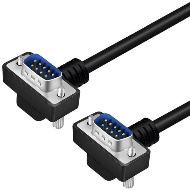 Main image of DB9 Male to Male 270 Degree Right Angle RS232 Serial Extension Cable, 9-Pin COM Port Cable for PC, POS, Industrial Equipment (Nickel Plated, 1 Meter)