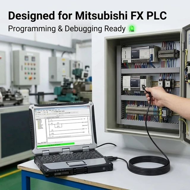 Alt view image 3 of 7 - DB9 to Mini DIN 8 Pin PLC Programming Cable 1.8m, RS232 Serial SC-09 Compatible for Mitsubishi FX Series Controller