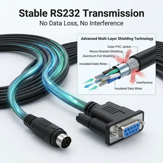 Alt view image 4 of 7 - DB9 to Mini DIN 8 Pin PLC Programming Cable 1.8m, RS232 Serial SC-09 Compatible for Mitsubishi FX Series Controller