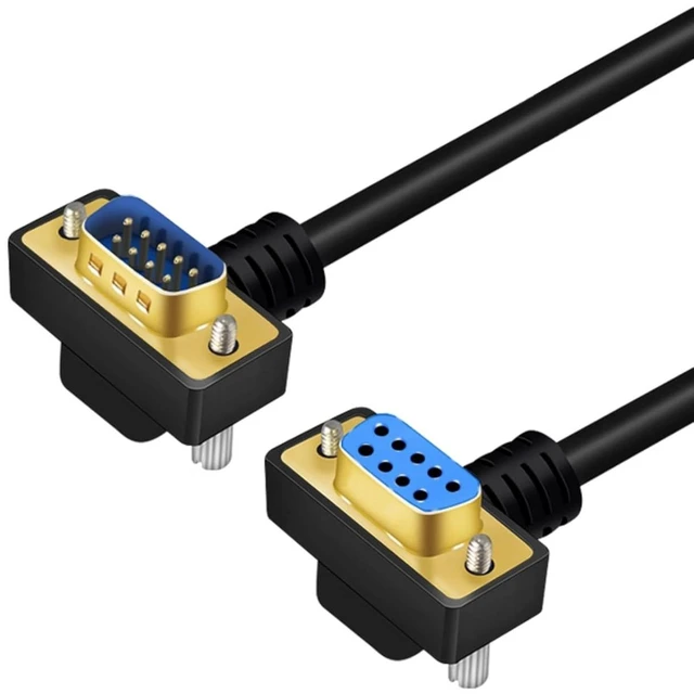 Main image of DB9 Female to Male 270 Degree Right Angle RS232 Serial Extension Cable, 9-Pin COM Port Cable for PC, POS, Industrial Equipment (Gold Plated, 5 Meter)