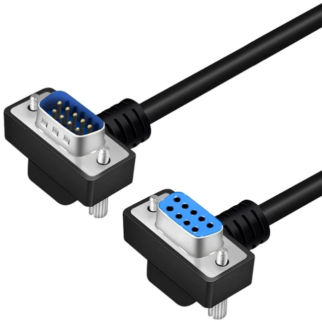 Main image of DB9 Female to Male 270 Degree Right Angle RS232 Serial Extension Cable, 9-Pin COM Port Cable for PC, POS, Industrial Equipment (Nickel Plated, 10 Meter)