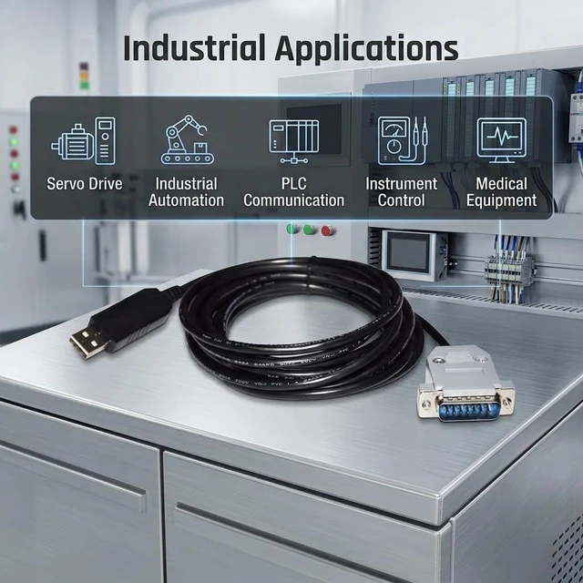 Alt view image 6 of 6 - FT232RL USB to DB15 15-Pin Male Serial Cable, 1.8m for YOKOGAWA Servo Drives, RS232 Communication and PC Programming Cable