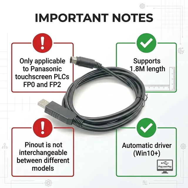 Alt view image 7 of 7 - FT232RL USB to Mini DIN 5-Pin Programming Cable, 1.8M for Pana-Sonic FP0 FP2 Series PLC & Touch Screen Communication