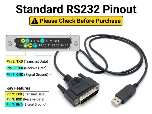 Alt view image 6 of 7 - USB to DB25 Male RS232 Serial Cable, 2m/6ft for CNC Fanuc Machine & PLC Data Communication