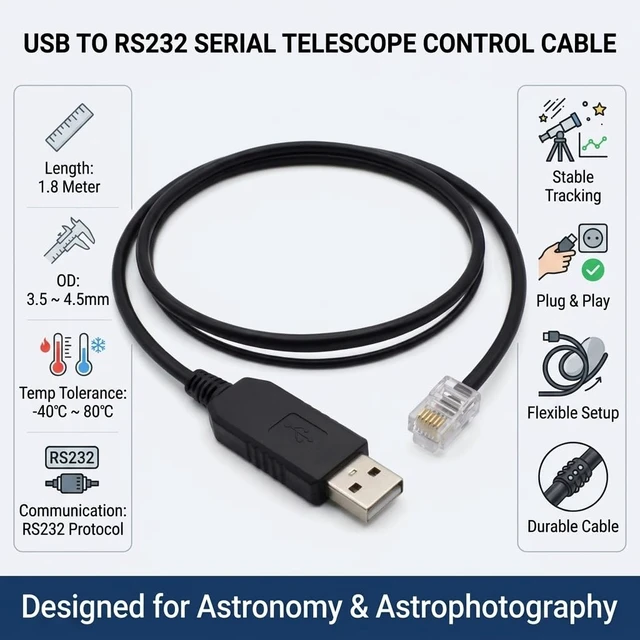 Alt view image 3 of 5 - EQMOD Cable for SKYWATCHER HEQ5/EQ6/AZGTI Mount, 1.8m Motor Hand Control Upgrade Line (USB to RJ12 Adapter for AZGTI)