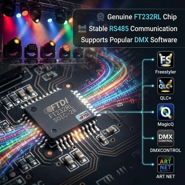 Alt view image 3 of 6 - FT232RL USB to RS485 DMX512 Converter Cable, 5-Pin XLR for Stage Lighting Control with Freestyler & QLC+ Software, 1.8M (USB to XLR Female)