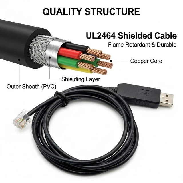 Alt view image 3 of 6 - USB to RJ11/RJ12 6P4C Cable for SKYWATCHER SYNSCAN HC Hand Control, 1.8m Telescope Connection Line