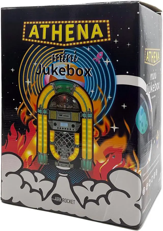 Alt view image 7 of 7 - Athena Mini Jukebox/Tabletop CD Player/Bluetooth Speaker/Radio/USB and SD Card Player with Retro LED Lighting System (Pink White)