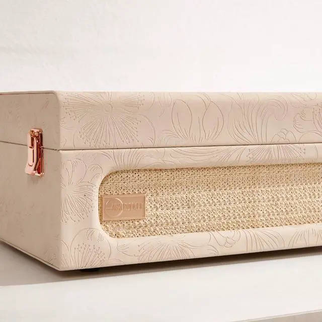 Alt view image 3 of 7 - Coryphaeus Vinyl Record Player 3-Speed Bluetooth Input and Output Built-in Speakers with Magnetic Cartridge Auto Off (Flora Engraved)