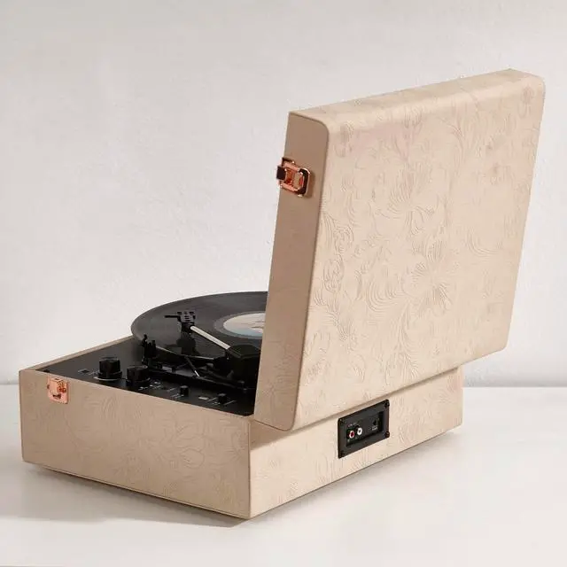 Alt view image 5 of 7 - Coryphaeus Vinyl Record Player 3-Speed Bluetooth Input and Output Built-in Speakers with Magnetic Cartridge Auto Off (Flora Engraved)