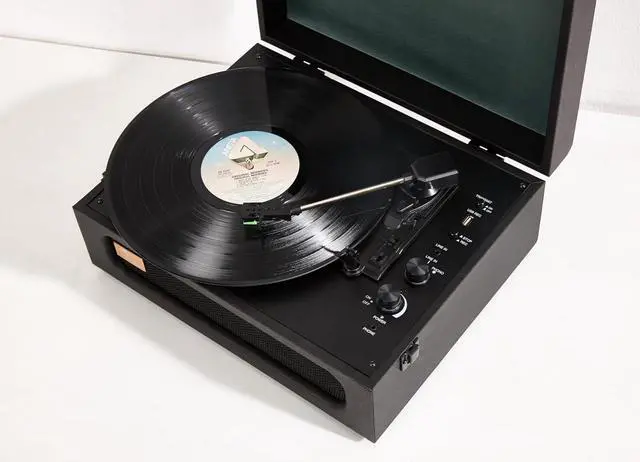 Alt view image 3 of 7 - Coryphaeus Vinyl Record Player 3-Speed Bluetooth Input and Output Built-in Speakers with Magnetic Cartridge Auto Off (Black Green)
