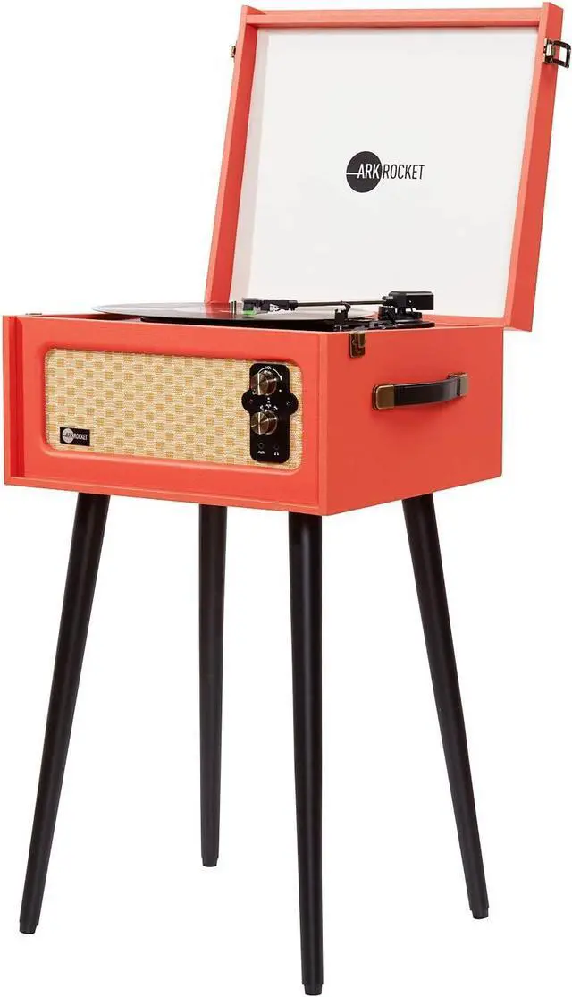 Main image of 3-Speed Bluetooth Record Player Retro Turntable with Built-in Speakers Rocket Moving Magnet Cartridges and Removable Legs (Orange)